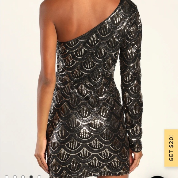 Lulus Large Inspired Allure Black Sequin One-Shoulder Bodycon Mini Dress - Picture 3 of 5